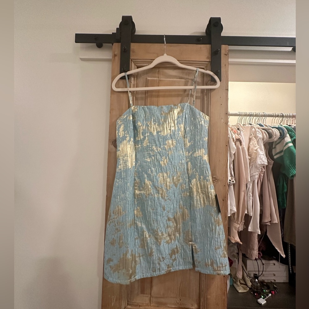 Sweetest Sensation Light Blue and Gold Lulus dress